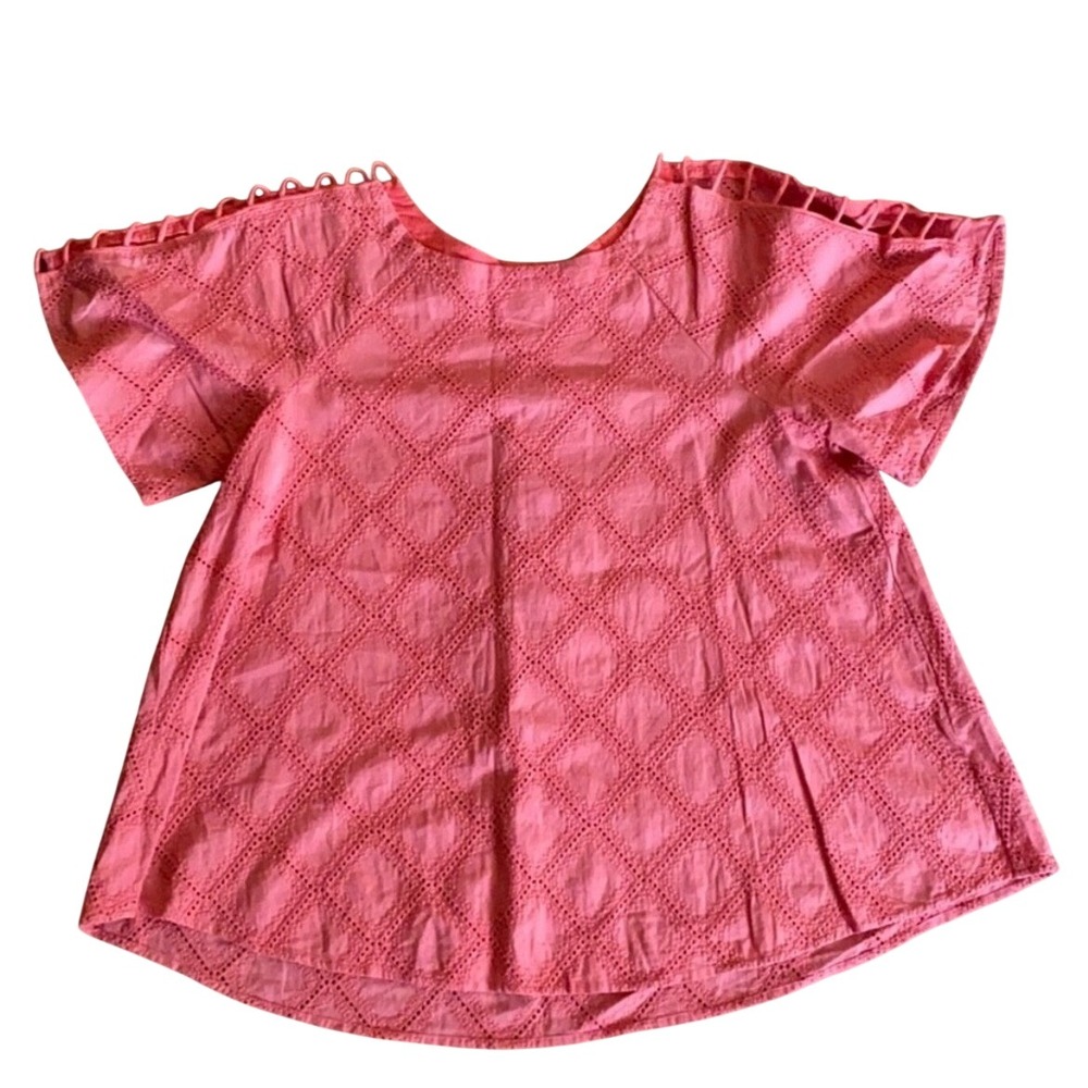 Madewell Eyelet Diamond Embroidered Short Sleeve Top Coral Pink XS